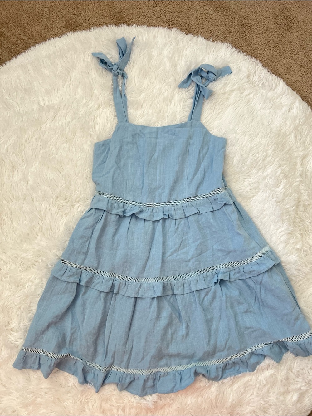 NWOT Women's Hem & Thread Light Blue Tie-Strap Tiered Dress